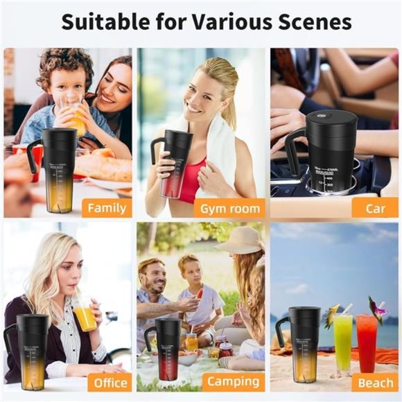 16 Oz Rechargeable USB-C Personal Size Blender with 6 Blades,  Black - Picture 3 of 6